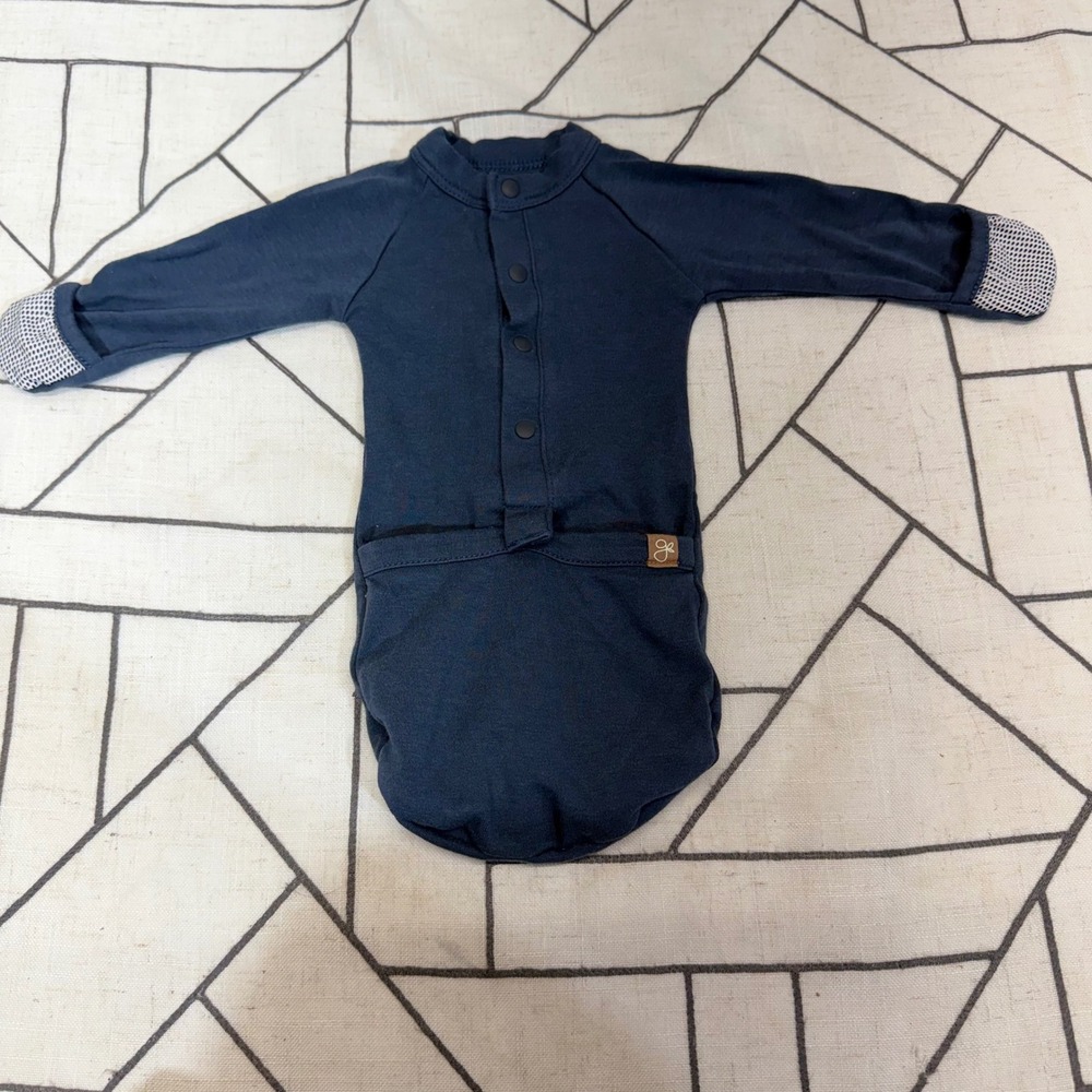 Goumi Sleep Gown Preemie Navy Blue Bamboo Organic Cotton Long Sleeve Mittens